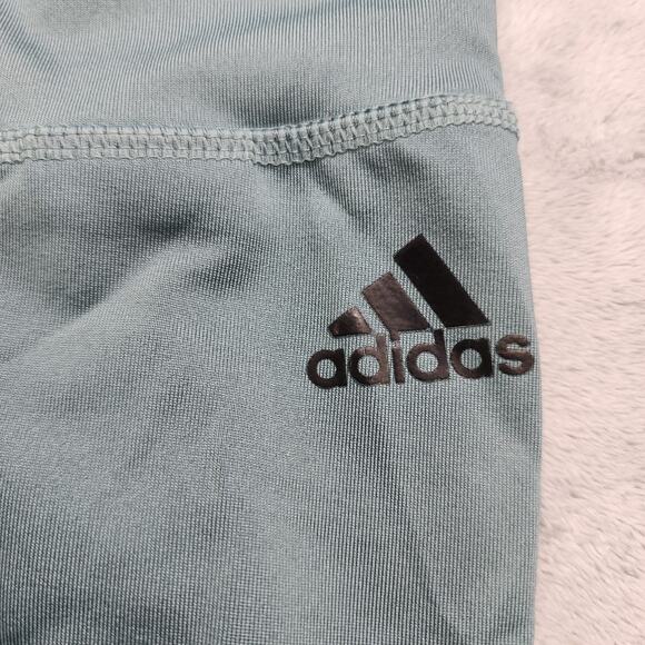 Adidas Leggings Womens S Green Climalite Logo Spellout Athletic Yoga Running Gym - Picture 3 of 12